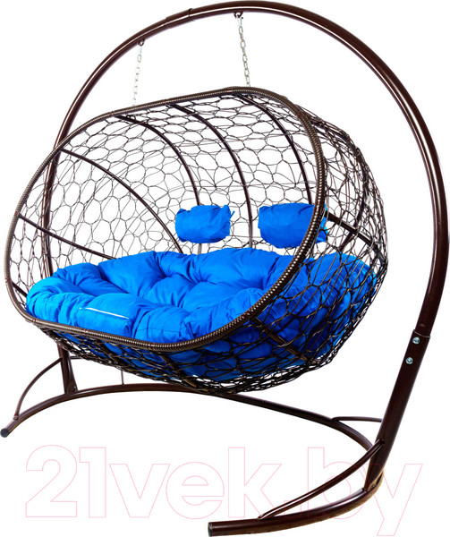 Изображение товара Диван подвесной M-Group Лежебока / 11180210 (с коричневым ротангом/синяя подушка)