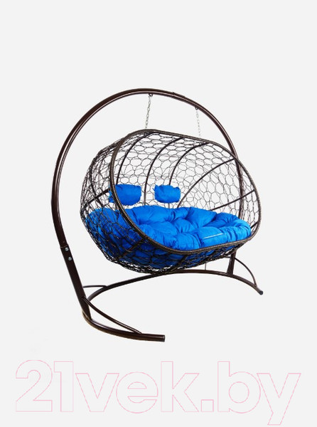 Изображение товара Диван подвесной M-Group Лежебока / 11180210 (с коричневым ротангом/синяя подушка)