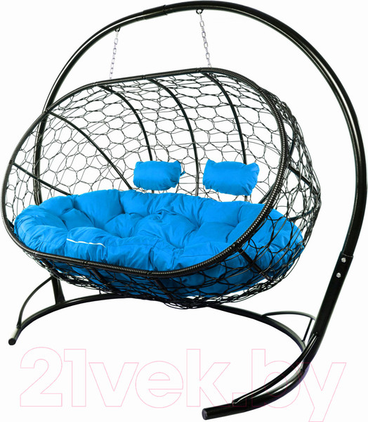 Изображение товара Диван подвесной M-Group Лежебока / 11180410 (с черным ротангом/синяя подушка)