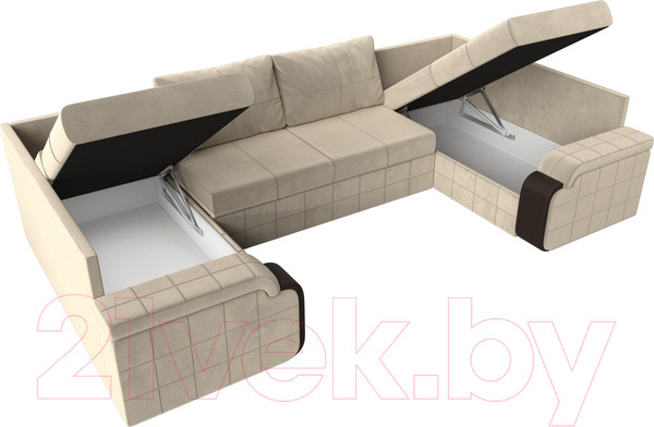 Изображение товара Диван П-образный Лига Диванов Николь П-образный 105 / 60348 (микровельвет, бежевый)
