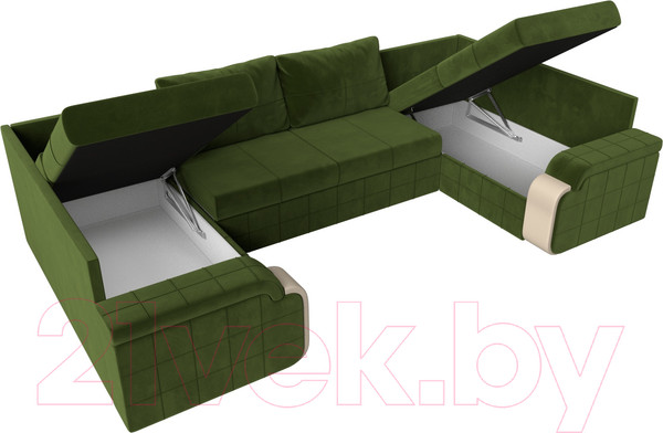 Изображение товара Диван П-образный Лига Диванов Николь П-образный 105 / 60352 (микровельвет, зеленый)