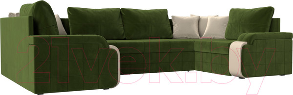 Изображение товара Диван П-образный Лига Диванов Николь П-образный 105 / 60352 (микровельвет, зеленый)