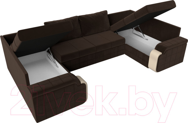 Изображение товара Диван П-образный Лига Диванов Николь П-образный 105 / 60349 (микровельвет, коричневый)