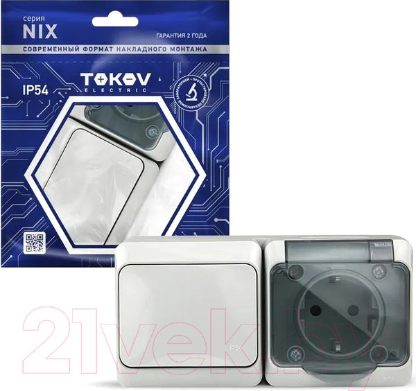 Изображение товара Блок выключатель+розетка Tokov Electric ОП Nix / TKE-NX-V1RZ-C06T-IP54