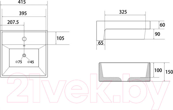 Изображение товара Умывальник Abber Rechteck AC2208 (белый)