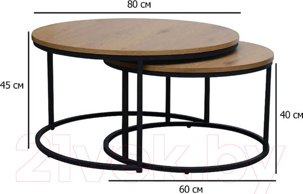 Изображение товара Комплект журнальных столиков Signal Atlanta II (дуб/черный)