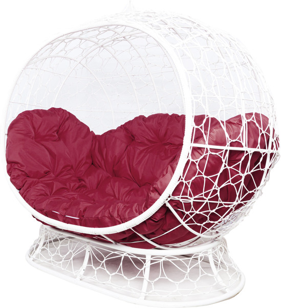 Изображение товара Диван садовый M-Group Улей на ножках / 11220102 (белый ротанг/бордовая подушка)