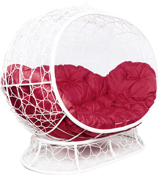 Изображение товара Диван садовый M-Group Улей на ножках / 11220102 (белый ротанг/бордовая подушка)
