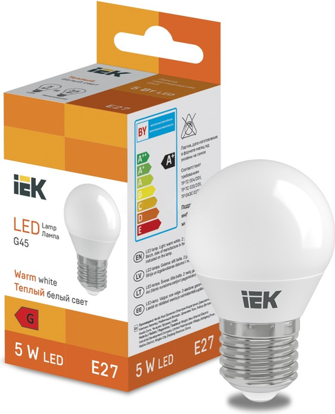 Изображение товара Лампа IEK G45 5 Вт 400lm 3000K E27 / LL-I-G45-5-230-30-E27