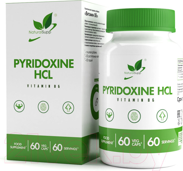 Изображение товара Витамин NaturalSupp Пиридоксин гидрохлорид B6 веган (60капсул)