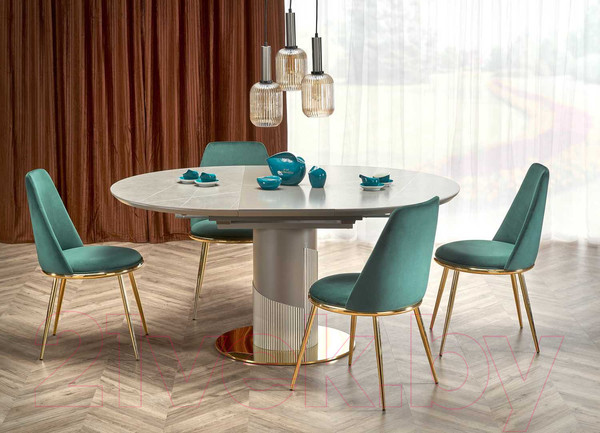Изображение товара Обеденный стол Halmar Muscat 120-160x120x76 / V-CH-MUSCAT-ST (серый мрамор/светло-серый/золото)