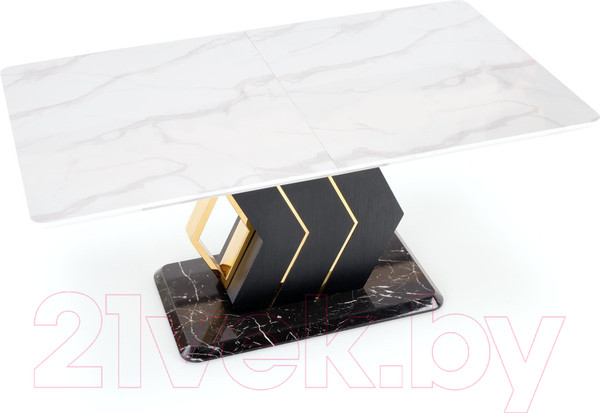 Изображение товара Обеденный стол Halmar Vincenzo 160-200x90x77 (белый мрамор/черный/золото)