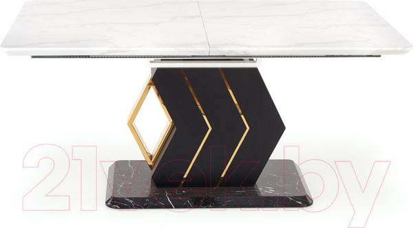 Изображение товара Обеденный стол Halmar Vincenzo 160-200x90x77 (белый мрамор/черный/золото)