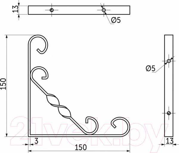 Изображение товара Полкодержатель AKS Arfa 150x150x13x2.5 (черный)