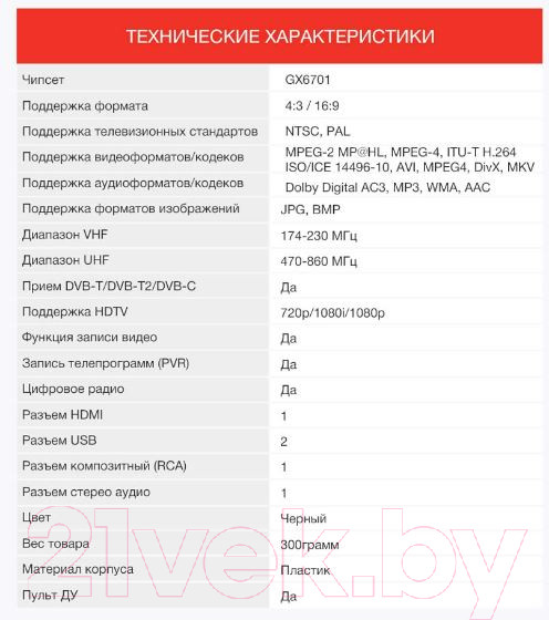Изображение товара Тюнер цифрового телевидения StarWind CT-140