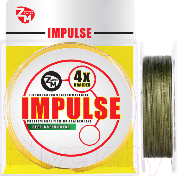 Изображение товара Леска плетеная ZanderMaster Impulse 4X 0.10мм 4.23кг / 12616 (100м, темно-зеленый)