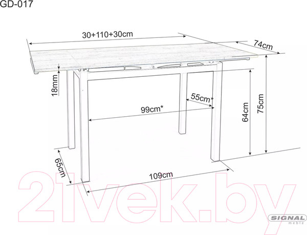 Изображение товара Обеденный стол Signal GD017 110-170x74 (дуб артизан/черный матовый)