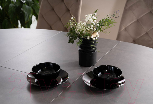 Изображение товара Обеденный стол Signal Porto Ceramic 120-160x120 (темно-серый мрамор/черный матовый)