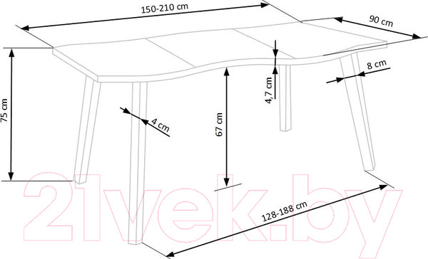 Изображение товара Обеденный стол Halmar Dickson 2 150-210x90x75 (натуральный/черный)
