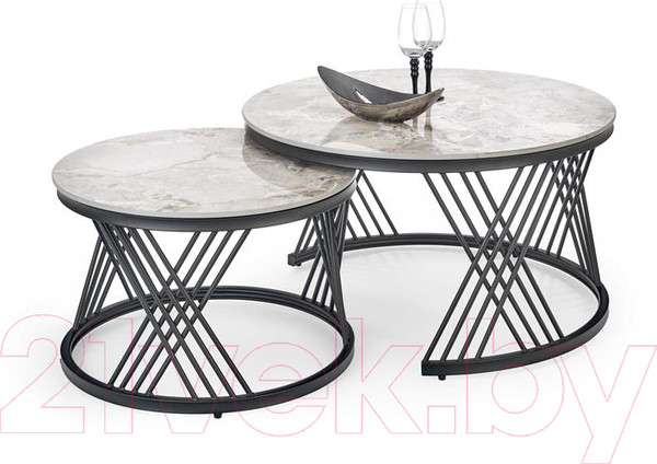 Изображение товара Комплект журнальных столиков Halmar Flamingo / V-CH-FLAMINGO-LAW (серый мрамор/черный)
