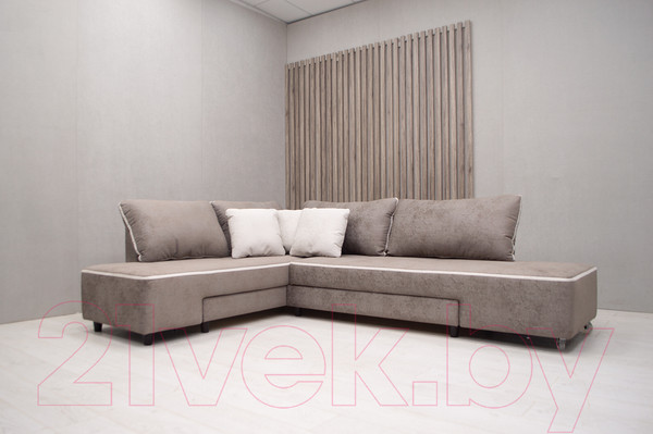 Изображение товара Диван угловой Петрамебель Оскар правый (велюр бежевый хилтон 06 какао/хилтон 02 светло-бежевый)