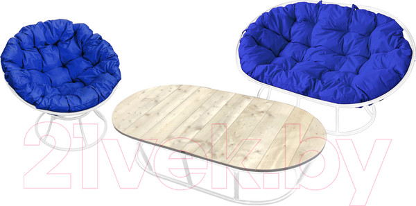 Изображение товара Комплект садовой мебели M-Group Мамасан, Папасан и стол / 12130110 (белый/синяя подушка)
