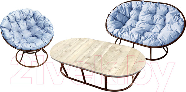 Изображение товара Комплект садовой мебели M-Group Мамасан, Папасан и стол / 12130209 (коричневый/серая подушка)