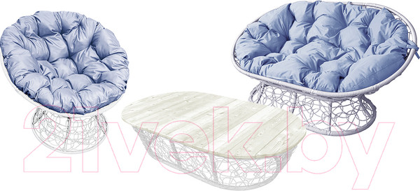 Изображение товара Комплект садовой мебели M-Group Мамасан, Папасан и стол / 12140109 (белый ротанг/серая подушка)