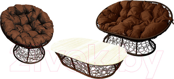Изображение товара Комплект садовой мебели M-Group Мамасан, Папасан, стол / 12140205 (коричневый ротанг/коричневая подушка)