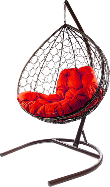 Изображение товара Кресло подвесное M-Group XL / 11120206 (коричневый ротанг/красная подушка)