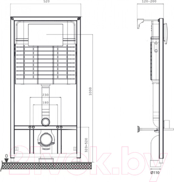 Изображение товара Инсталляция для унитаза Bettoserb Sava Fix Slim / SET40006466 (с кнопкой смыва)