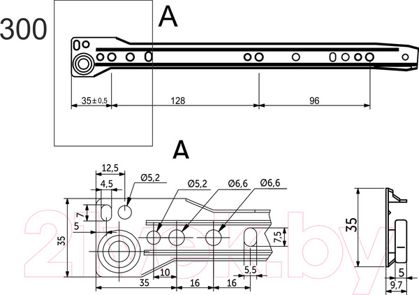 Изображение товара Комплект направляющих мебельных AKS Роликовые L-300 (белый)