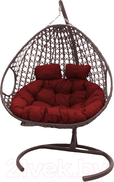 Изображение товара Кресло подвесное M-Group Для двоих Люкс / 11510206 (коричневый ротанг/красная подушка)