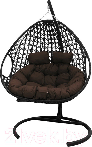 Изображение товара Кресло подвесное M-Group Для двоих Люкс / 11510405 (черный ротанг/коричневая подушка)