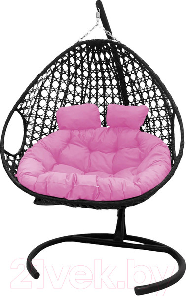 Изображение товара Кресло подвесное M-Group Для двоих Люкс / 11510408 (черный ротанг/розовая подушка)