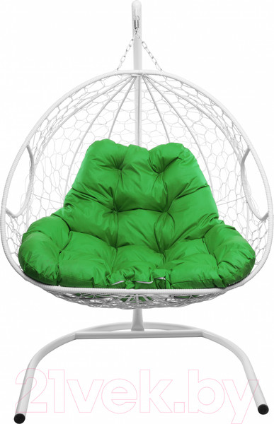 Изображение товара Кресло подвесное M-Group Для двоих / 11450104 (белый ротанг/зеленая подушка)