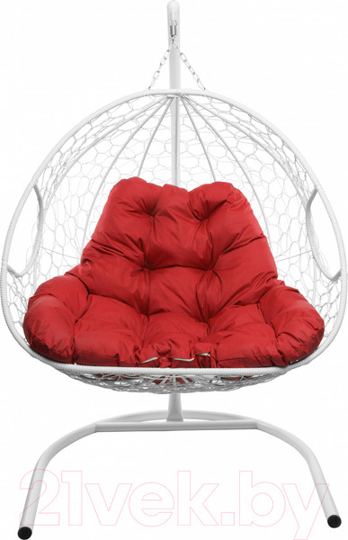 Изображение товара Кресло подвесное M-Group Для двоих / 11450106 (белый ротанг/красная подушка)