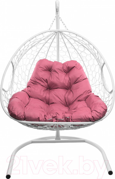 Изображение товара Кресло подвесное M-Group Для двоих / 11450108 (белый ротанг/розовая подушка)