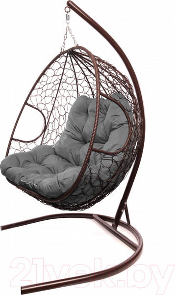 Изображение товара Кресло подвесное M-Group Для двоих / 11450209 (коричневый ротанг/серая подушка)