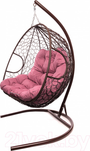 Изображение товара Кресло подвесное M-Group Для двоих / 11450208 (коричневый ротанг/розовая подушка)
