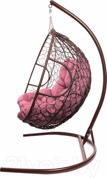 Изображение товара Кресло подвесное M-Group Для двоих / 11450208 (коричневый ротанг/розовая подушка)