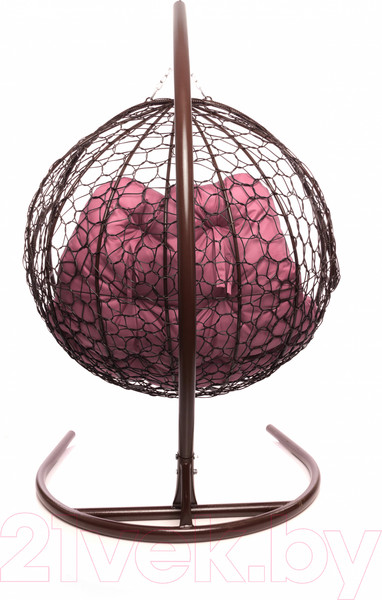 Изображение товара Кресло подвесное M-Group Для двоих / 11450208 (коричневый ротанг/розовая подушка)