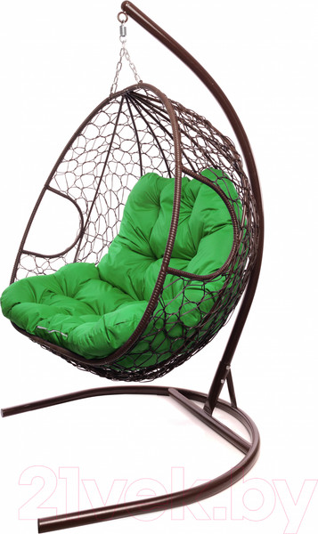 Изображение товара Кресло подвесное M-Group Для двоих / 11450204 (коричневый ротанг/зеленая подушка)