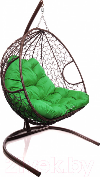 Изображение товара Кресло подвесное M-Group Для двоих / 11450204 (коричневый ротанг/зеленая подушка)