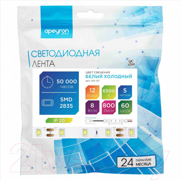 Изображение товара Светодиодная лента Apeyron Electrics СТ SMD2835 / 00-121