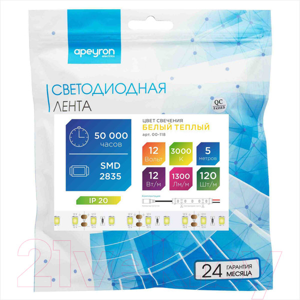 Изображение товара Светодиодная лента Apeyron Electrics СТ SMD2835 / 00-118