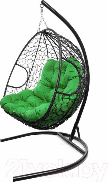 Изображение товара Кресло подвесное M-Group Для двоих / 11450404 (черный ротанг/зеленая подушка)