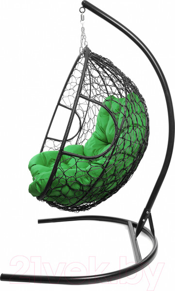 Изображение товара Кресло подвесное M-Group Для двоих / 11450404 (черный ротанг/зеленая подушка)