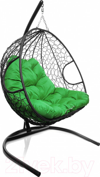 Изображение товара Кресло подвесное M-Group Для двоих / 11450404 (черный ротанг/зеленая подушка)