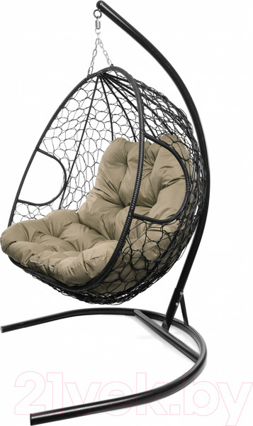 Изображение товара Кресло подвесное M-Group Для двоих / 11450401 (черный ротанг/бежевая подушка)